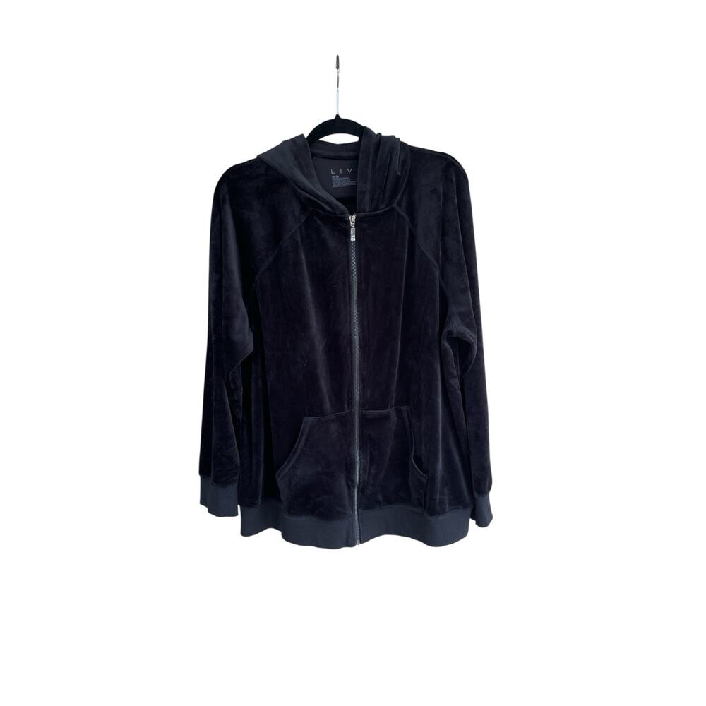Lane Bryant LIVI Jacket Velour Hoodie Zip Size 18/20 Plus Black Soft Stretch
